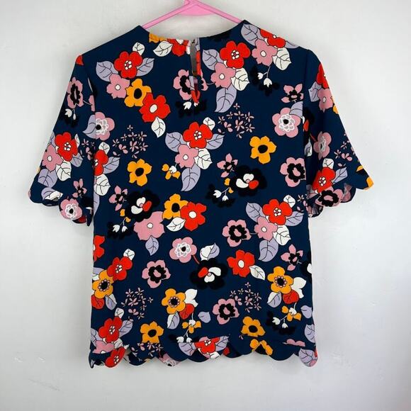 Victoria Beckham for Target Navy Floral Blouse Size xs scalloped hem - Picture 5 of 7